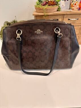 Coach Signature Brown PVC Zip Top Tote Shoulder Bag F58305